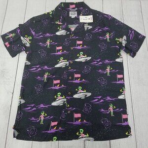 Party Pants Flying Saucey Alien Button Up Shirt Mens Size Small
